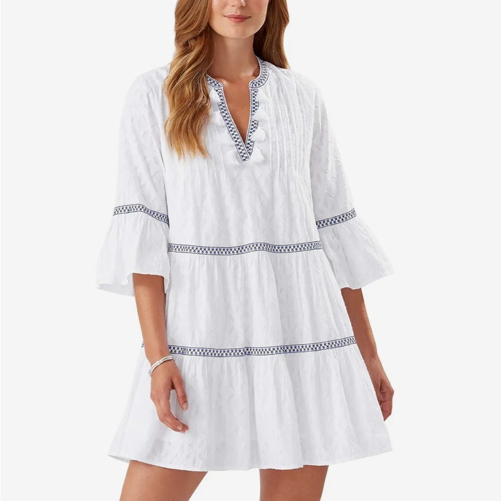 Tommy Bahama Cotton Clip Embellished Tier Dress XS